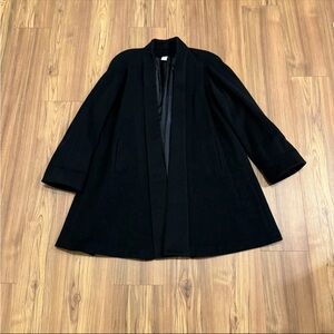 Vintage 80s  Spiegel Coat Size 8 Black Wool Open Front Swing Jacket Pockets